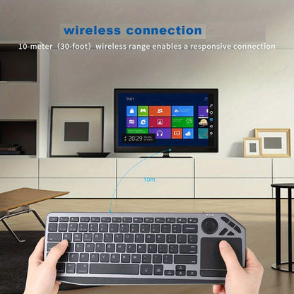 Touchpad Wireless Keyboard 2.4G Dual Mode – Backlit Multimedia Hotkeys, Type-C Rechargeable, All-in-One Remote for Smart TV, Android TV Box, Tablet, PC & Computer | Deep Grey