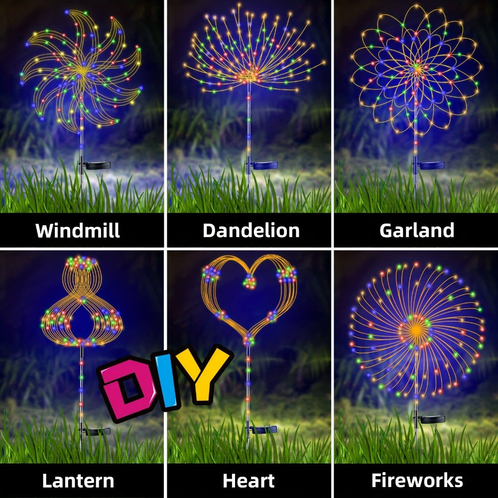 Solar Garden Lights 2-Pack Firework Stakes with 120-840 LEDs, 8 Modes and Touch Dimming for Lawn Decor