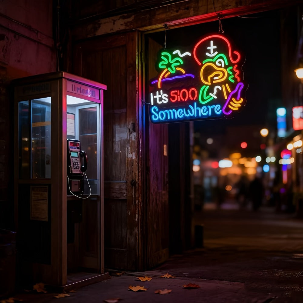 Novelty Five O’Clock Neon-Style Bar Wall Sign with Two Checkout Designs and 16.5 x 12.6-Inch Format