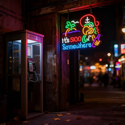 Novelty Five O’Clock Neon-Style Bar Wall Sign with Two Checkout Designs and 16.5 x 12.6-Inch Format