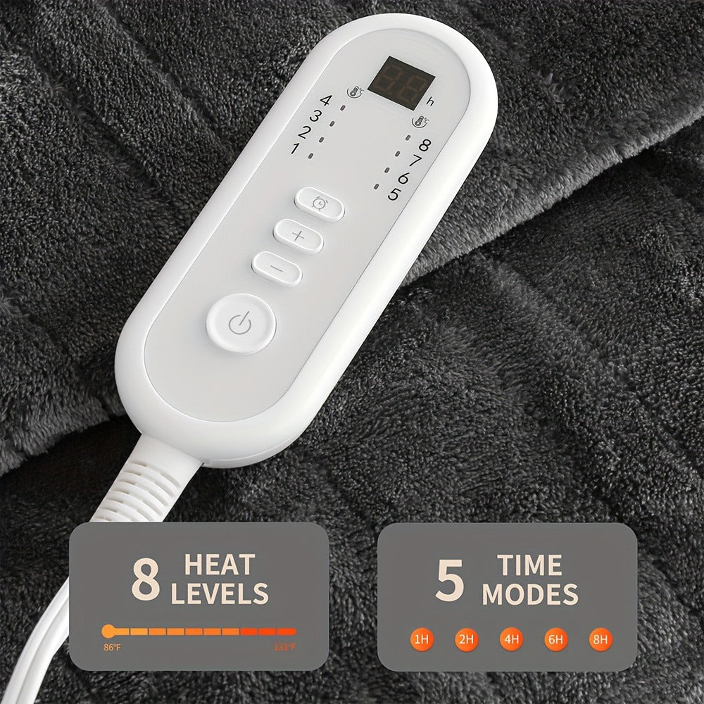 Electric Blanket with Temperature Control and Timer – Extra Large Flannel Heated Blanket, 8 Levels 10-Hour Auto-Off, Machine Washable, PTC+NTC Overheat Protection, Throw Twin Full Queen King