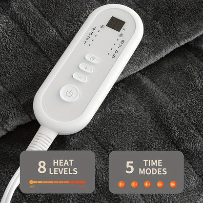 Electric Blanket with Temperature Control and Timer – Extra Large Flannel Heated Blanket, 8 Levels 10-Hour Auto-Off, Machine Washable, PTC+NTC Overheat Protection, Throw Twin Full Queen King