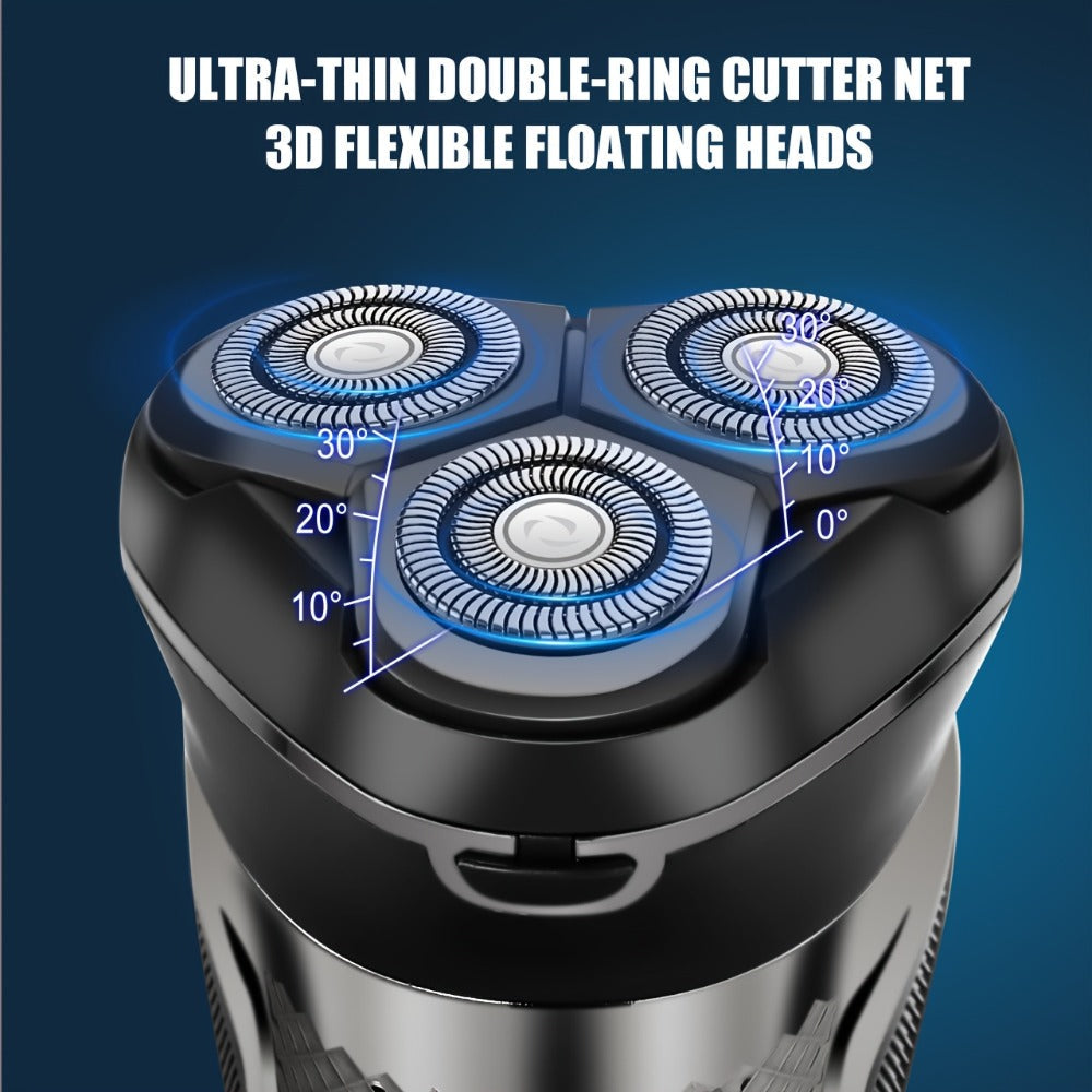 Dark Grey Three-Head Rotary Electric Shaver with Pop-Up Trimmer, LED Display and 6.6-Inch Pictured Height