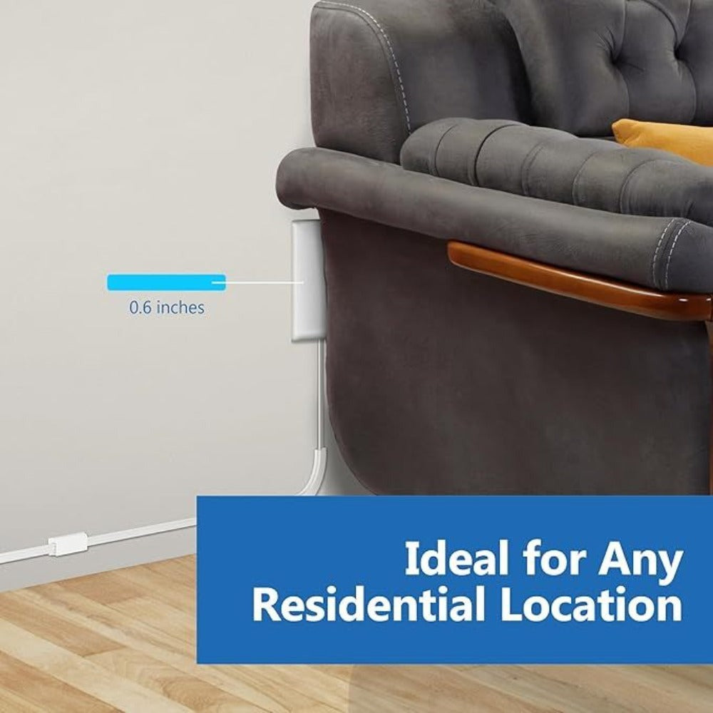 White Flat-Plug Extension Cord with Three-Outlet Wall-Hugger Strip in 3-, 5- or 8-Foot Lengths