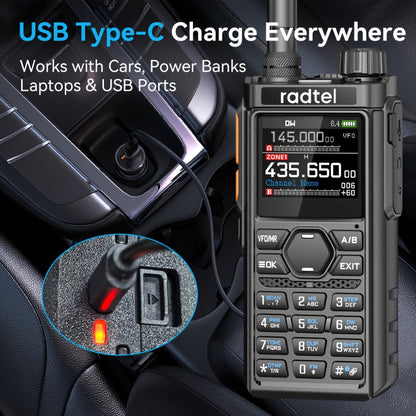 Tri-Band Ham Radio Handheld Walkie Talkie Radtel RT-910B, 6M VHF UHF Air Band Two-Way Radio, APP Programming