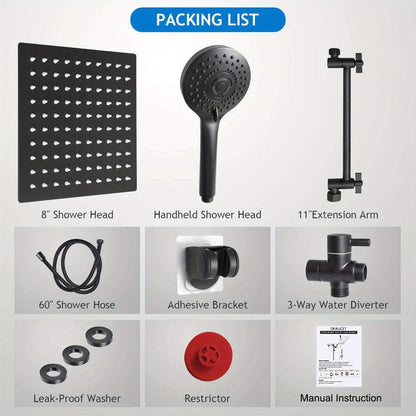 Rainfall and Handheld Shower Combo with 8-Inch Square Head, 11-Inch Extension Arm and Chrome Finish