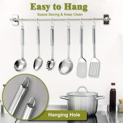 Stainless Steel Kitchen Utensils Set 12 Piece with Holder – Heat Resistant Cooking Utensils, Spatula, Ladle, Tongs, Whisk, Skimmer, Potato Masher, Slotted Spoon
