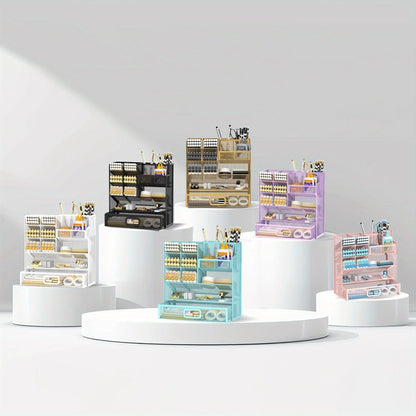 Mesh Desk Organizer with Pull-Out Drawer, Tiered Compartments and Six Color Checkout Options