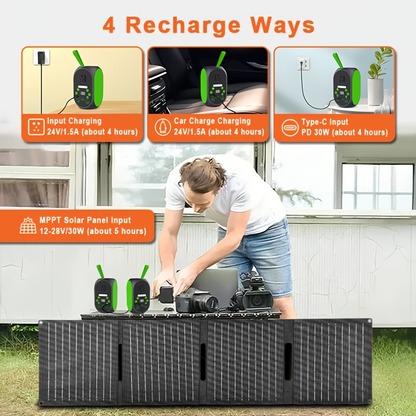 Solar Generator 120W LiFePO4 Battery 99.84Wh Portable Power Station with 30W Foldable Solar Panel AC DC USB Type-C for Camping Hiking Emergency CPAP Laptop