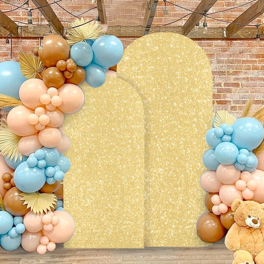 Glitter Sequin Wedding Arch Covers, Two-Piece 6 ft and 7.2 ft Spandex Backdrop Set in Eight Colors
