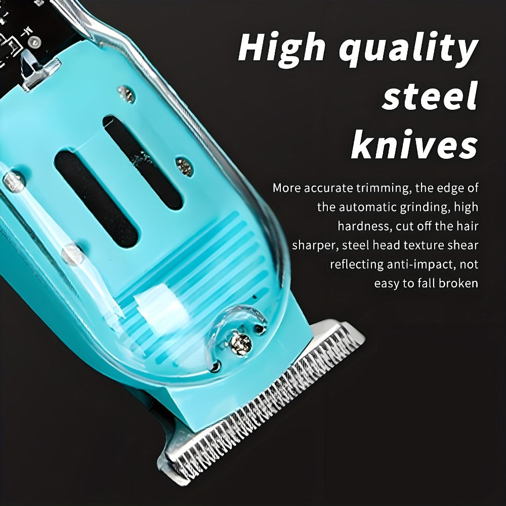 LED Hair Clipper for Men - USB-C Rechargeable Cordless Beard Trimmer with LED Display & 4 Guide Combs, Barber-Grade Home Haircut Kit, Blue Green Red Black, Gift for Men
