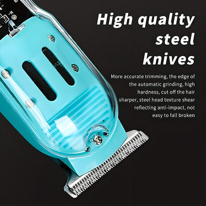 LED Hair Clipper for Men - USB-C Rechargeable Cordless Beard Trimmer with LED Display & 4 Guide Combs, Barber-Grade Home Haircut Kit, Blue Green Red Black, Gift for Men