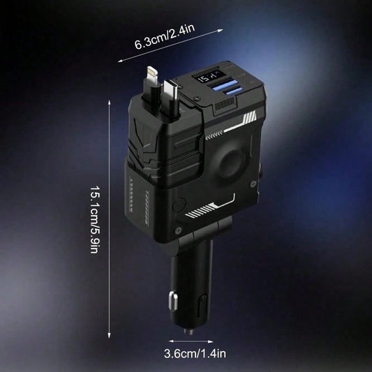 120W Fast Car Charger 4-in-1 with Retractable PD 3.0 Type-C Cable & Multi-Port USB Adapter – Short Circuit & Overheat Protection for iPhone Samsung Galaxy S25 Ultra Huawei Android, 4 Colors Available