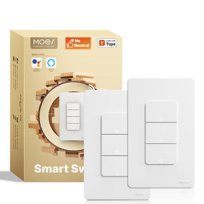 White No-Neutral WiFi Wall Switch Two-Pack with One-, Two-, Three- or Four-Gang Mechanical Button Options