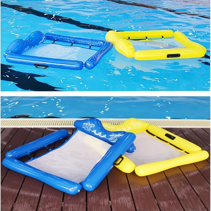 Blue Rectangular Pool Hammock with Mesh Center, Inflatable Headrest, Side Rails and Four Carry Handles