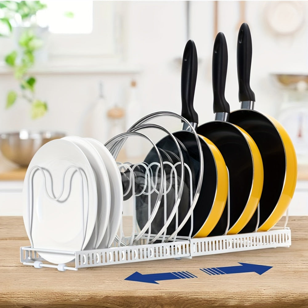 Dish Rack Kitchen Organizer Metal Plate-Slot Countertop Stand with Gold-Tone Accents in Black or White