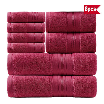 Towel Set 8 Piece 550GSM Pure Cotton Vintage Striped Bath, Hand Towels and Washcloths for Home and Guest Use