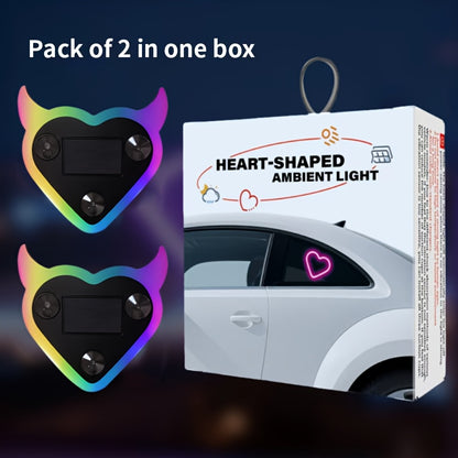 Car Interior Neon Heart Lights Solar USB Rechargeable 5 Lighting Modes Vibration-Sensing Auto On/Off Dashboard Decoration for Cars Trucks SUVs, 2pcs Set Iridescent Pink Blue Red Ice Blue Gift