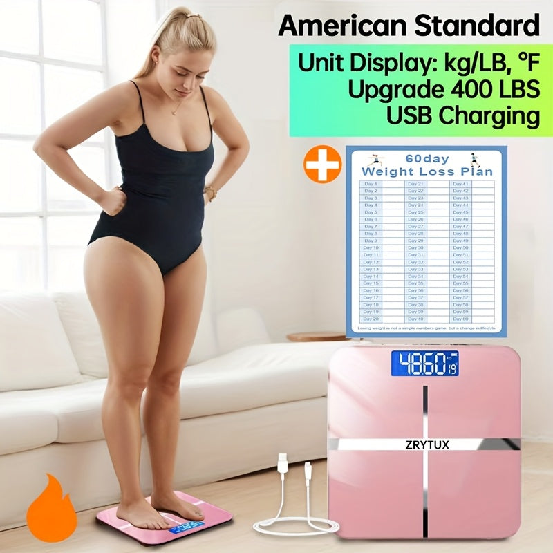 Square Digital Bathroom Scale in Black or Pink with Basic, No-Battery and USB-Charging Options