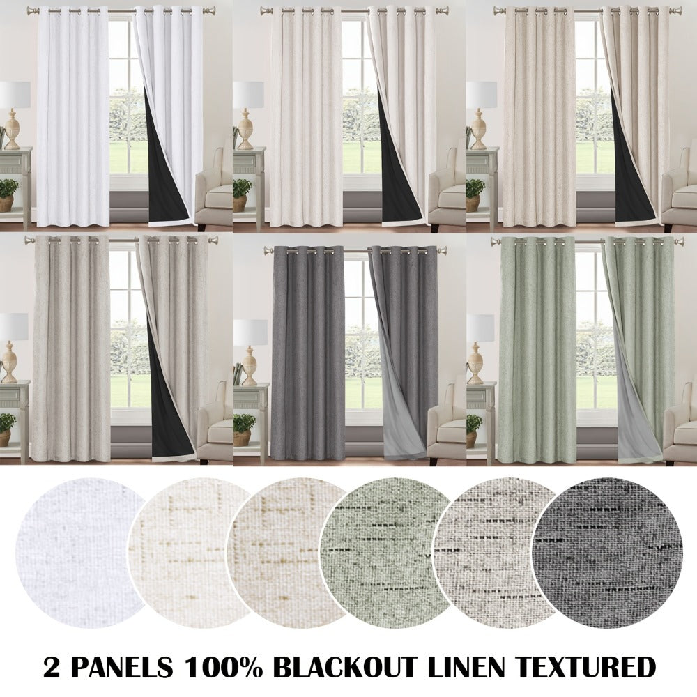 Two-Panel Linen-Textured Blackout Curtain Set in Six Colors with 52-Inch Width and Four Lengths