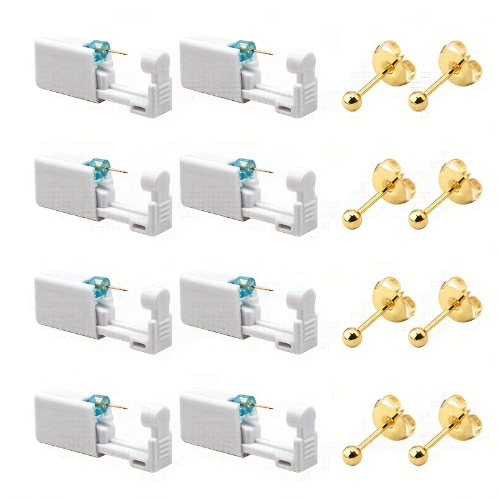 Ear Piercing Kit – 8 PCS Disposable Self Piercing Gun with 316 Stainless Steel Earrings, Safe & Easy Home Ear Piercing Tool for Family & Party Use