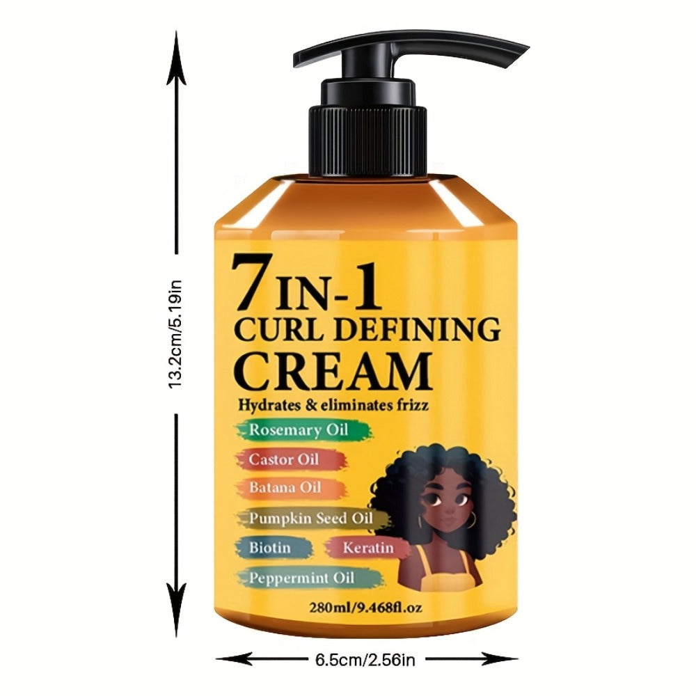 Curl Defining Cream 7-in-1 Frizz Control 2pcs Set 9.468fl oz — Long-Lasting Hold Moisturizing Non-Greasy Hair Styling Cream for Wavy Curly Normal Hair Bouncy Defined Curls Unisex Adults Women