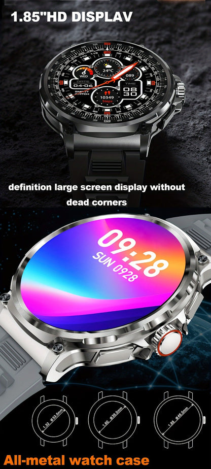 Smart Watch 1.85-Inch Round Display with 710mAh Battery, Wireless Calling and Silver or Black Band