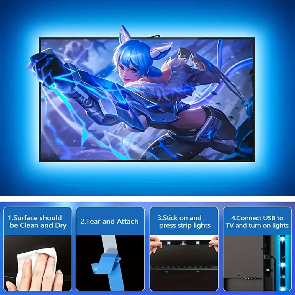 TV Backlight LED Strip Lights RGB 12.5ft - USB Powered Bias Lighting for 35-80 Inch TVs for Home, Desk and Accent Lighting