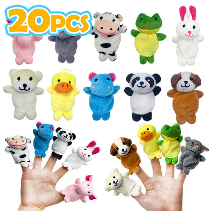 Twenty-Piece Plush Animal Finger Puppet Set with Bear, Rabbit, Panda and Assorted Character Designs