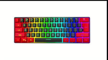 60% Compact Wired Gaming Keyboard RGB Backlit Membrane Ultra-Mini 61 Keys for PC Gamers Laptop Desktop Windows Mac – SNPURDIRI Red and Black Small Gaming Keyboard with Anti-Ghosting