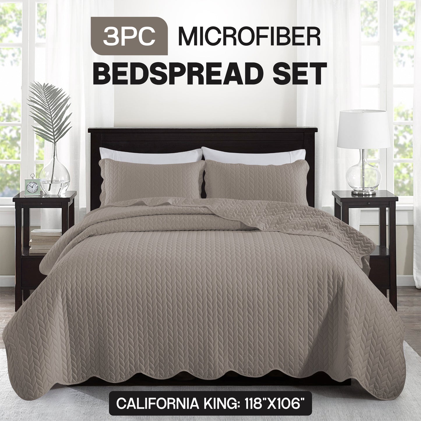 Chevron-Texture Three-Piece Bedspread Set in 16 Colors with Twin, Queen-Full, King and California King Sizes