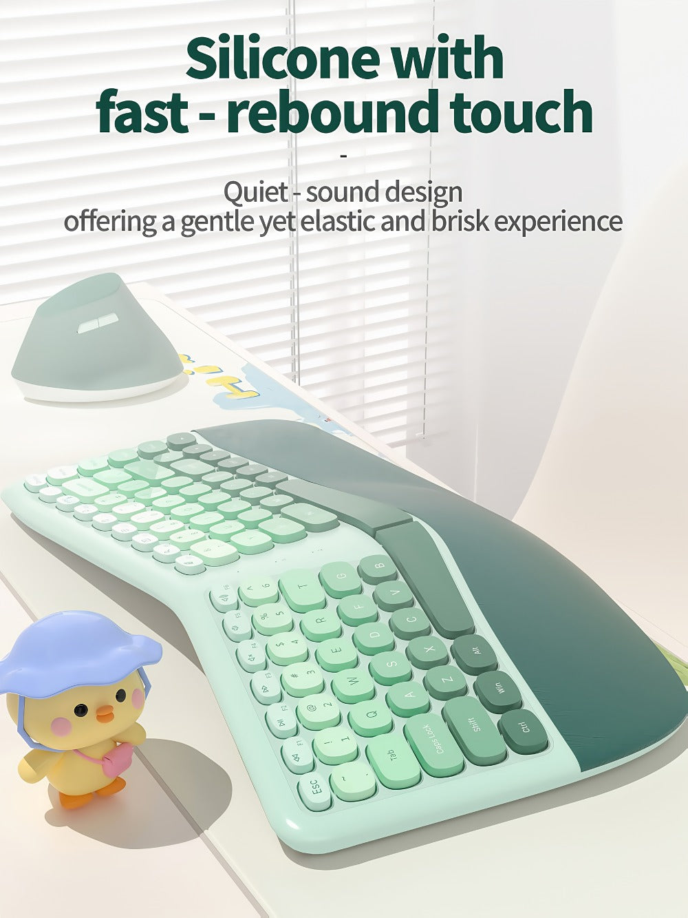 Ergonomic Wireless Keyboard and Mouse Combo with Wrist Support Anti-RSI Silent Keys 2.4GHz Plug-and-Play Gray Gradient Design for Office Home Remote Work Typing Comfort (KLZO)