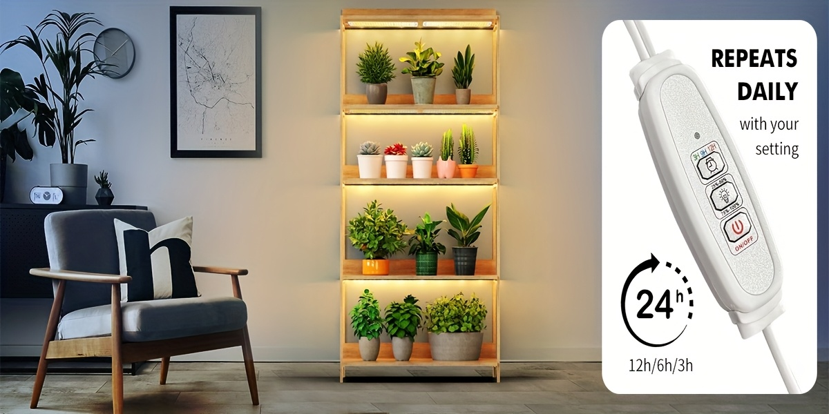Four-Panel 5V USB Plant Light Kit with 96-LED Boards, Timer Controller and Shelf Mounting Pieces
