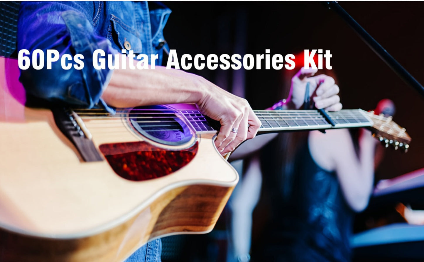60pcs Acoustic Guitar Accessories Kit Including Guitar Strings, Tuner, Capo, 3-in-1 Restring Tool, Pick Holder, Bridge Pins, Nuts & Saddles, Finger Protector, Finger Picks, Fretboard Stickers detail image - detail view 10