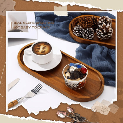 Wood Serving Tray Set with Eight Oval Trays or Four Rectangular Trays and Raised Edge Design