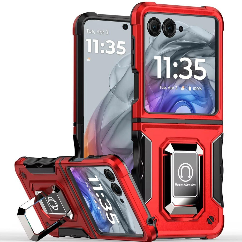 Motorola Razr 2024 Case Defender Metal Magnetic Ring Stand Hybrid Cover – Heavy Duty Shockproof TPU PC Armor with Kickstand & Magnetic Car Mount Compatibility