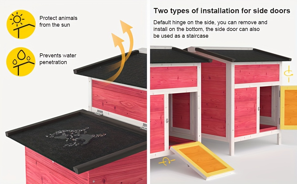 Hen House Outdoor Wooden Chicken Coop with Nesting Box Ramp Removable Tray Elevated Design Fir Wood Asphalt Roof 3 Colors Lockable Doors for Backyard Poultry