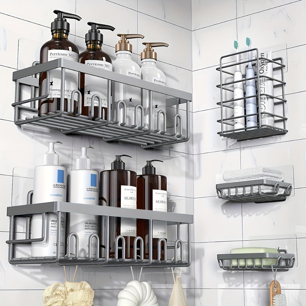 Five-Piece Shower Caddy Organizer Set with Soap Holder in Ten Exact Checkout Colors for Home and Everyday Use