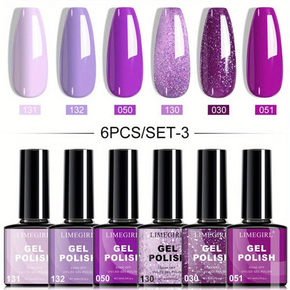 Gel Nail Polish Set with LIMEGIRL Label, 6 Fall Winter Glitter and Solid Colors, Two Palettes