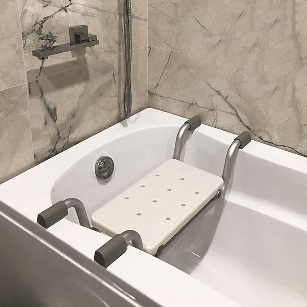 Bath Seat Adjustable Aluminum Shower Chair – Suspended Bathtub Stool with Anti-Slip Handles, 300 lbs Capacity | Lightweight Retractable Bath Board for Elderly, Disabled & Injured, 3 Length Settings
