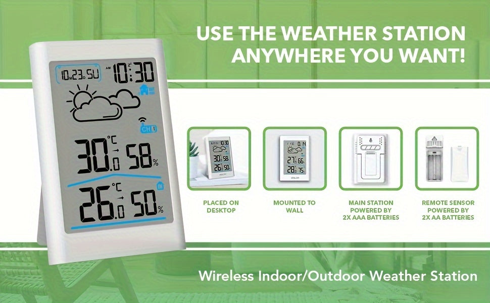 Wireless Home Weather Station with Indoor Outdoor Temperature, Humidity, Forecast and Alarm Clock
