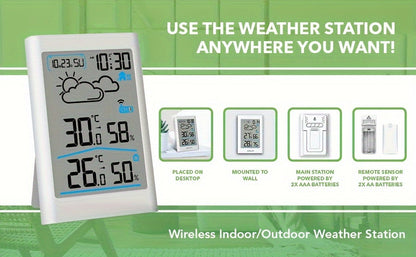 Wireless Home Weather Station with Indoor Outdoor Temperature, Humidity, Forecast and Alarm Clock