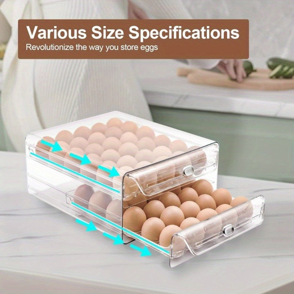 Egg Drawer Food Storage Organizer for Refrigerator with Two Clear Tiers, Lid and 40-Egg Capacity