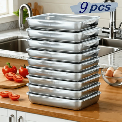 Food Storage Containers Stainless Steel Stackable Set with Lids in Three- or Nine-Box Configurations