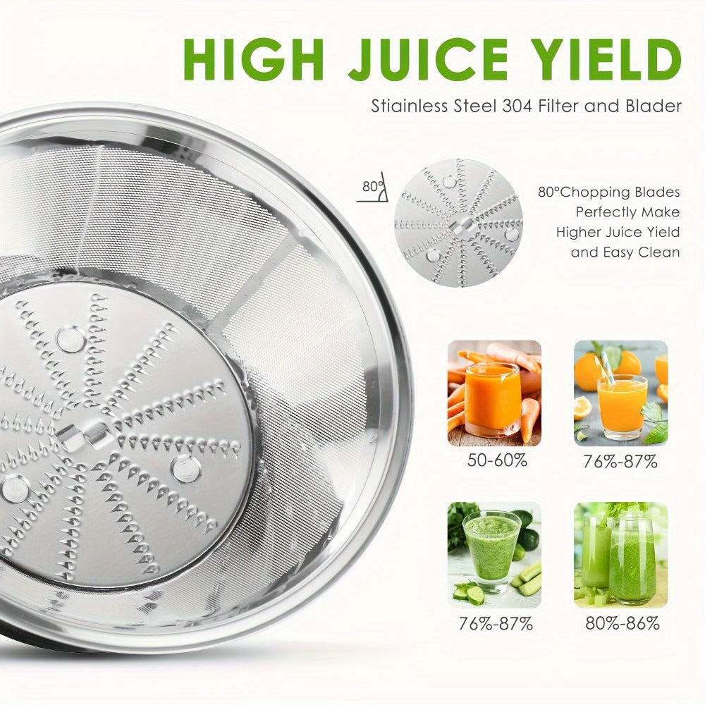 Black-and-Silver Centrifugal Juicer with Rear Pulp Bin, Juice Cup and 8cm-Labeled Feed Opening