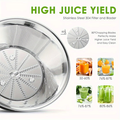 Black-and-Silver Centrifugal Juicer with Rear Pulp Bin, Juice Cup and 8cm-Labeled Feed Opening