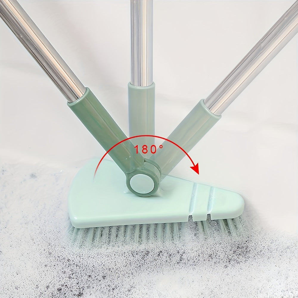 Triangular Floor Scrub Brush with 37.4-Inch Sectional Handle, Mixed Bristles and Pivoting Corner Head