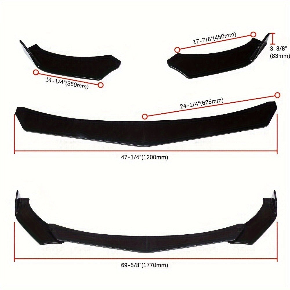 Front Bumper Lip Splitter Spoiler Kit with Strut Rods – Fits Ford Mustang 2000-2021, Dodge Challenger SRT Hellcat, Infiniti G37 Coupe Sedan – ABS Black Body Kit