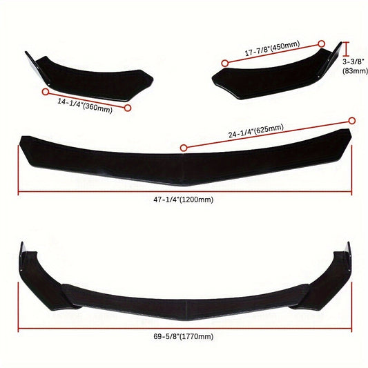 Front Bumper Lip Splitter Spoiler Kit with Strut Rods – Fits Ford Mustang 2000-2021, Dodge Challenger SRT Hellcat, Infiniti G37 Coupe Sedan – ABS Black Body Kit