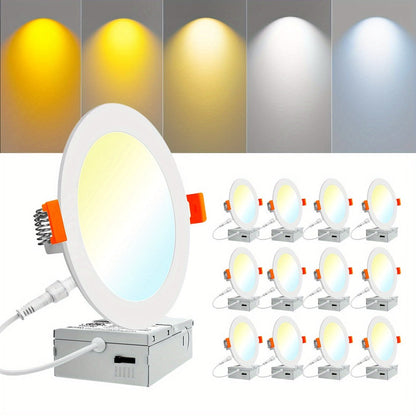 6 Inch LED Recessed Light 5CCT Selectable Dimmable - 12W 1050LM, 2700K-5000K, ETL Listed Slim Canless Downlight for Kitchen, Bedroom, Living Room & Office (6 / 24 / 48 / 72 / 96 Pack)